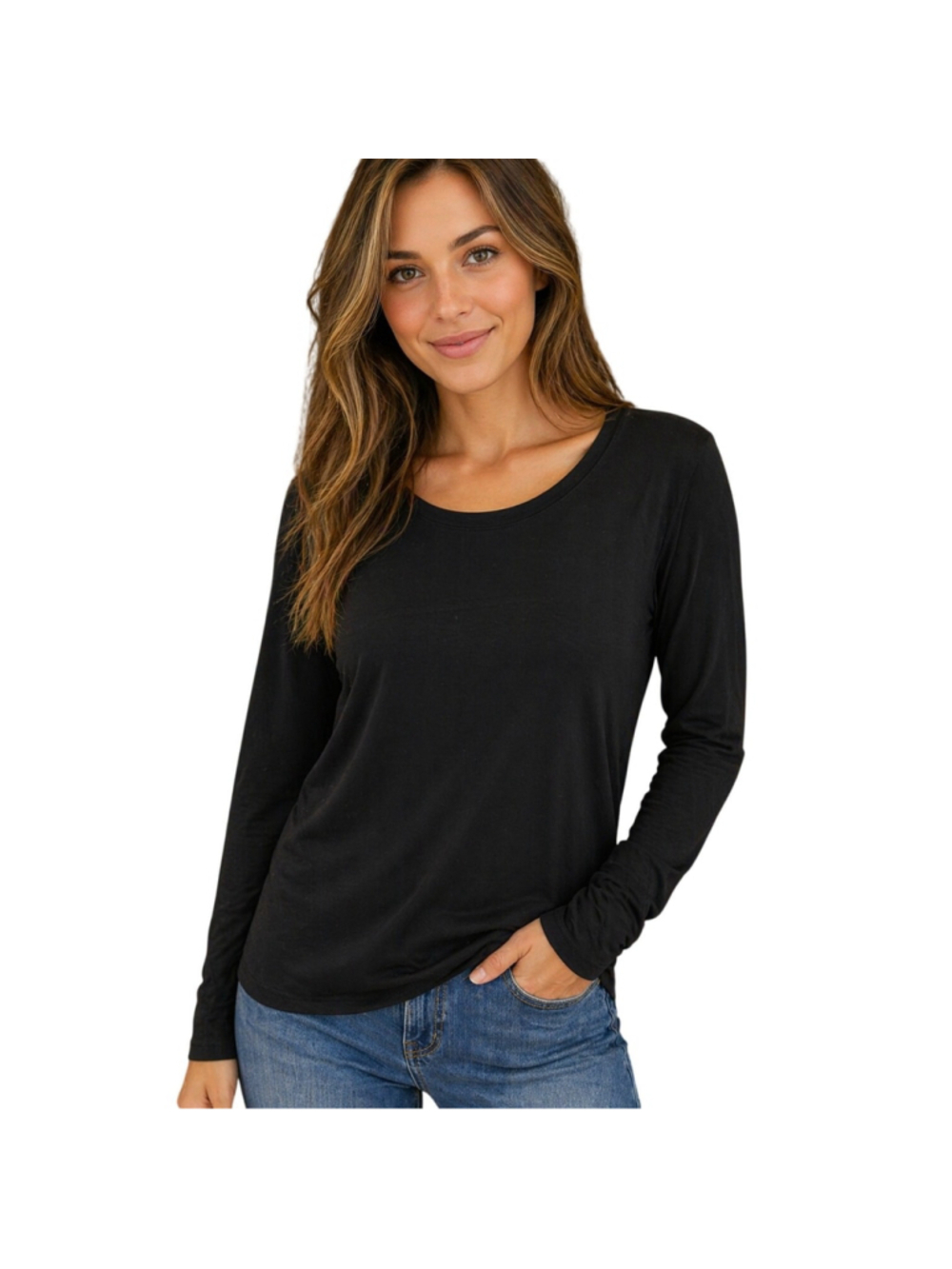 Whbm sz S stretch knit black pullover minimalist basic lightweight long sleeve